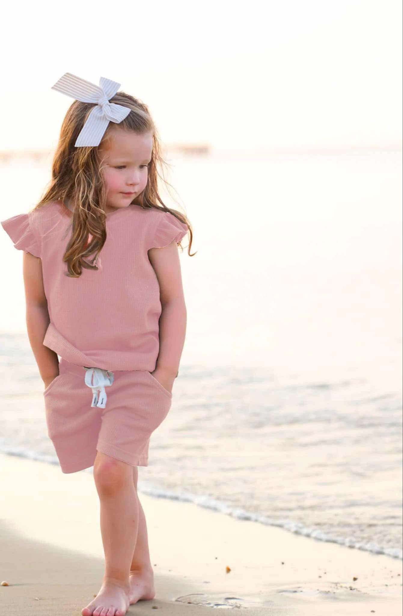 Mossy Meadows Waffle Short Set - Flutter Sleeve