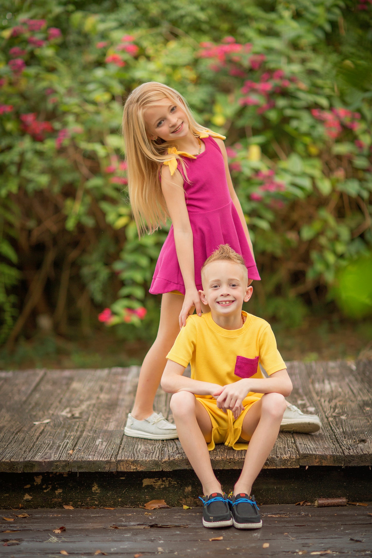 Raspberry Lemonade Bow-Shoulder Scallop-Hem Tunic Set