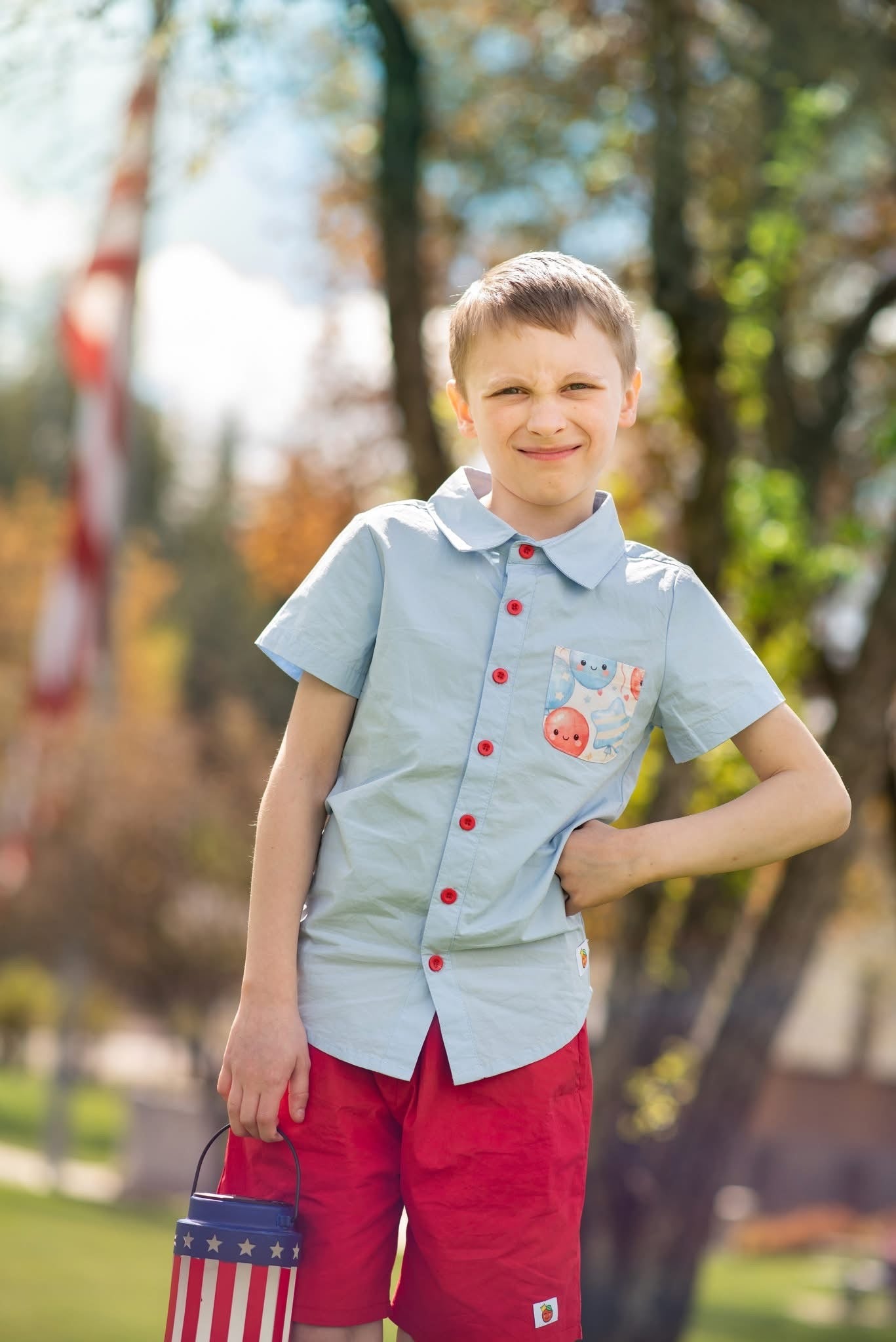 Red White & Balloons Button-Up