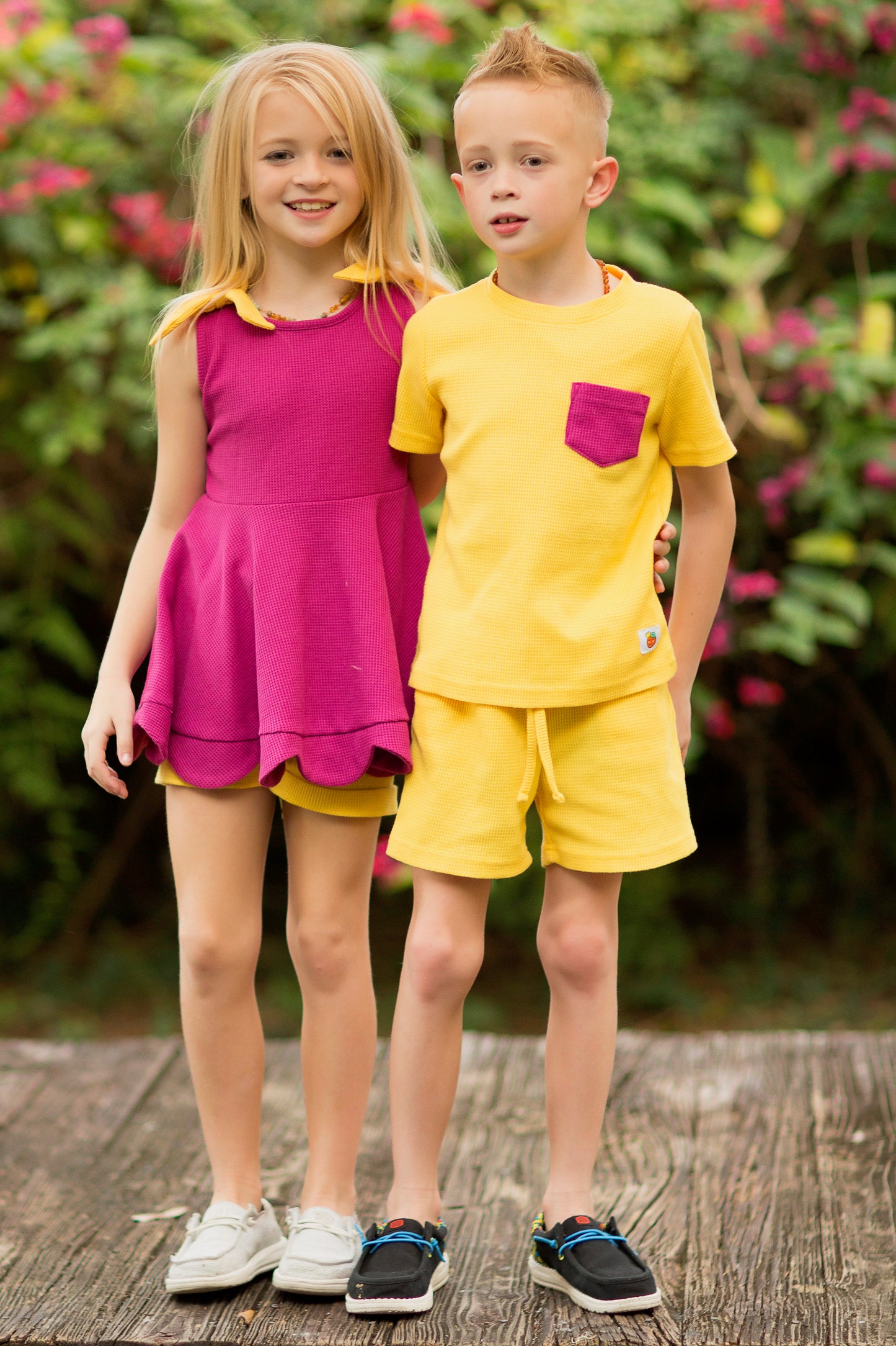 Raspberry Lemonade Bow-Shoulder Scallop-Hem Tunic Set