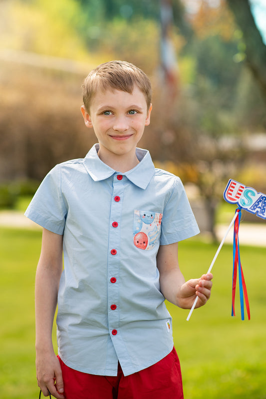 Red White & Balloons Button-Up