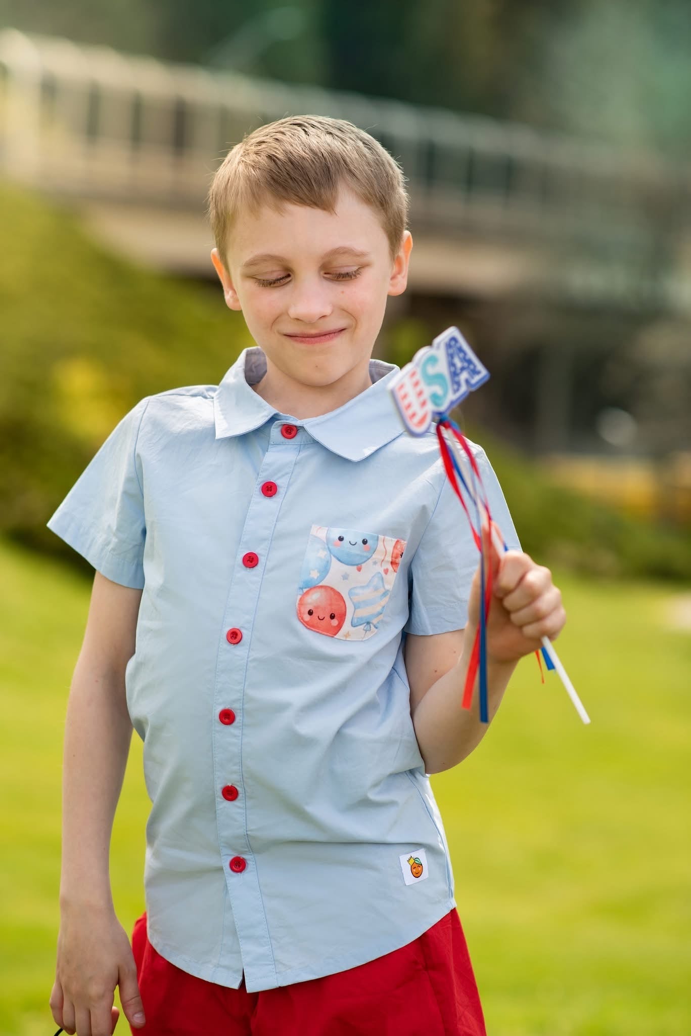 Red White & Balloons Button-Up