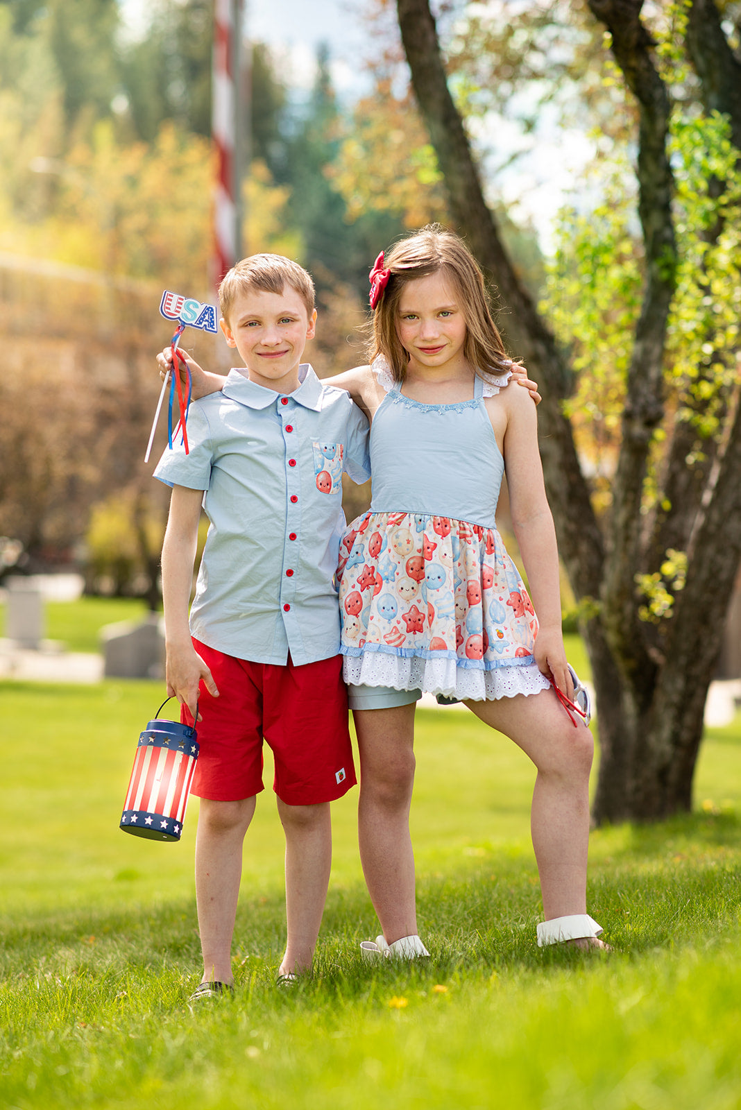 Red White & Balloons Button-Up