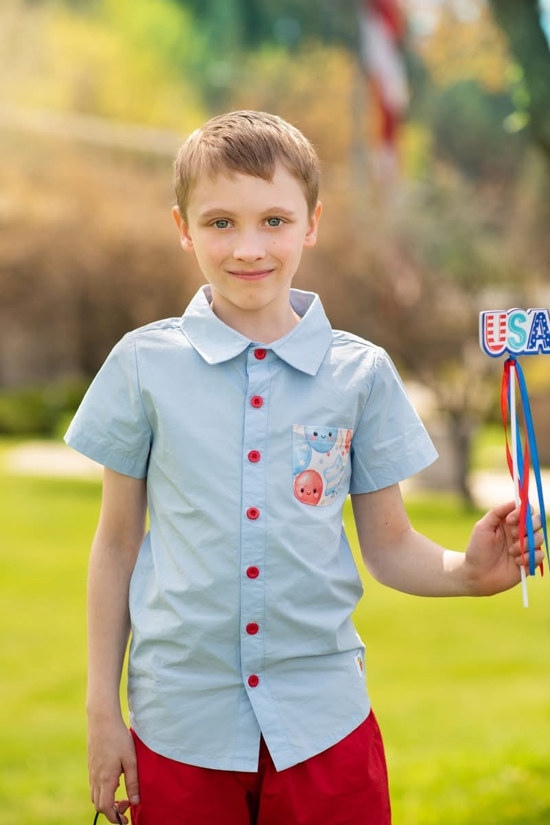 Red White & Balloons Button-Up