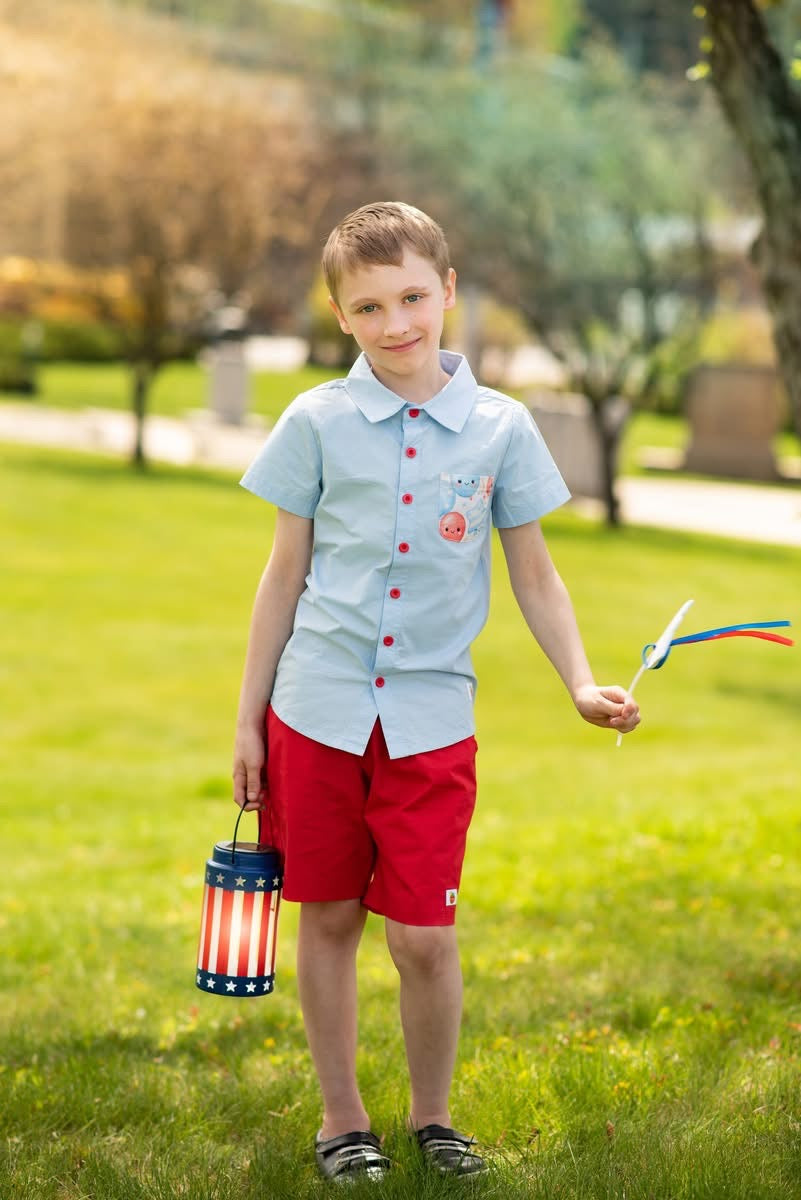Red White & Balloons Button-Up